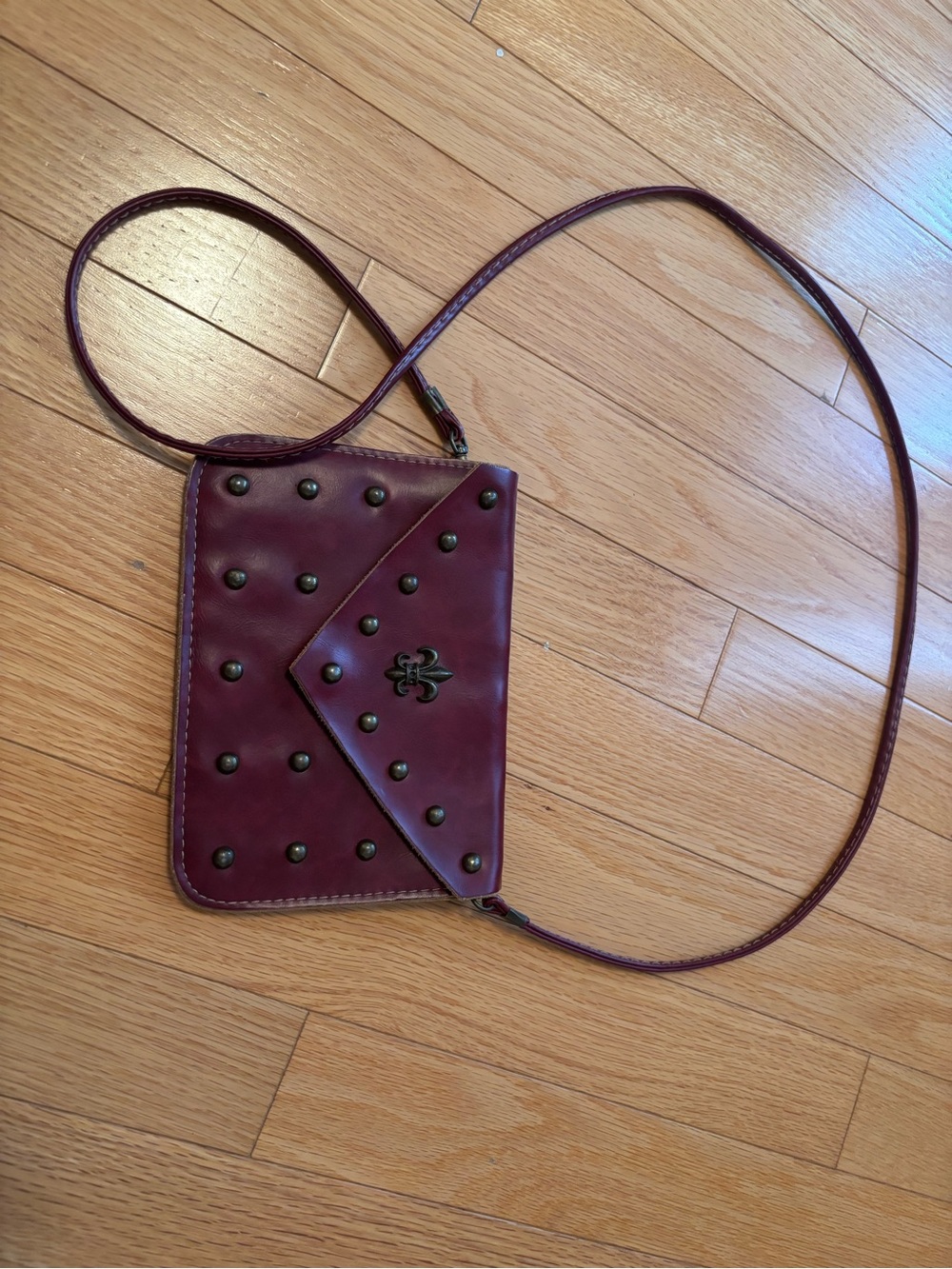 Italian leather from Venice studded Crossbody Bag in Deep Burgundy